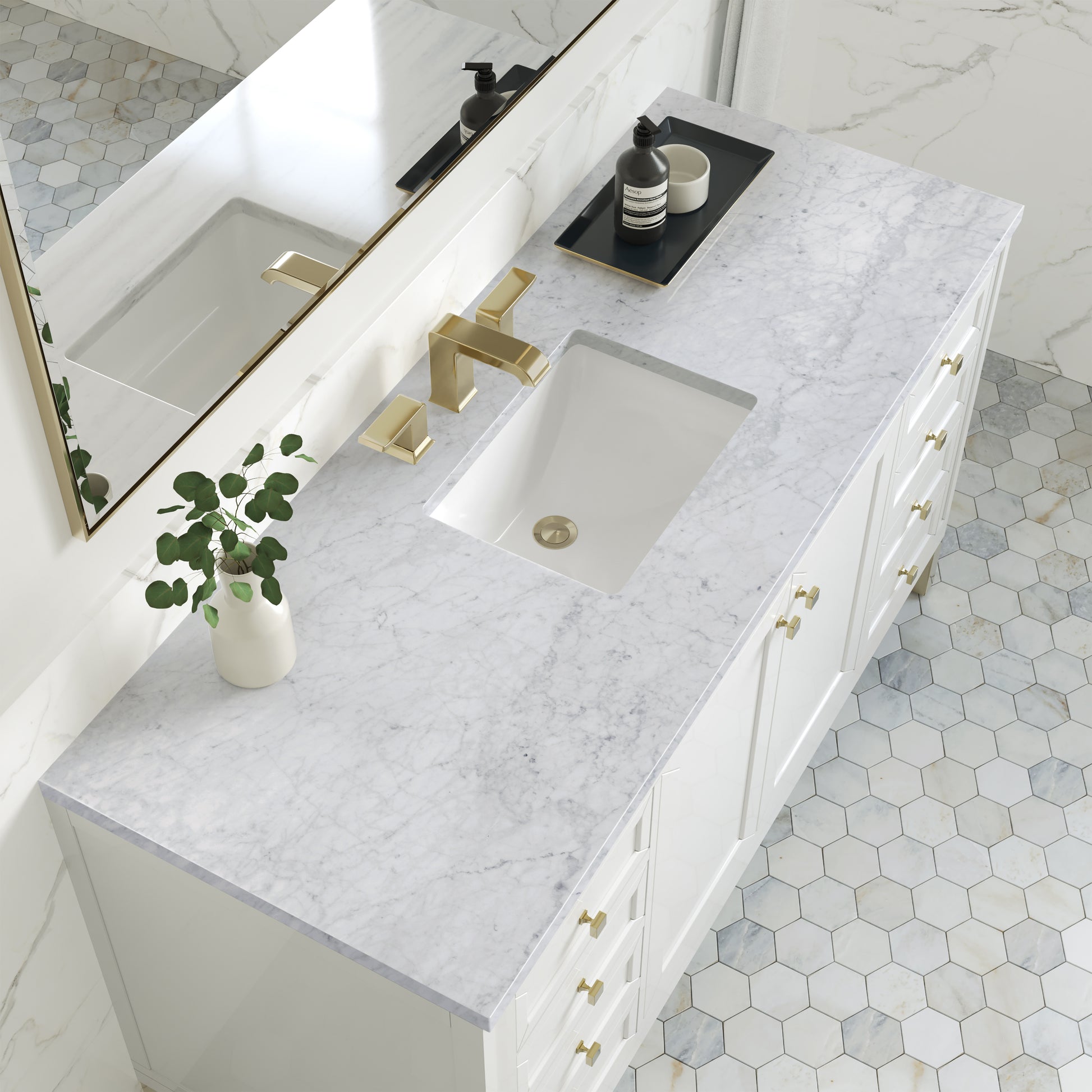 Chicago 60" Single Vanity, Glossy White w/ 3CM Carrara Marble Top James Martin Vanities