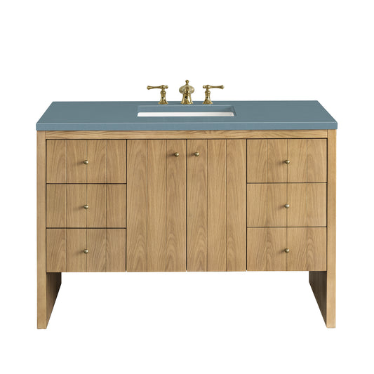Hudson 48" Single Vanity, Light Natural Oak w/ 3CM Cala Blue Top James Martin Vanities