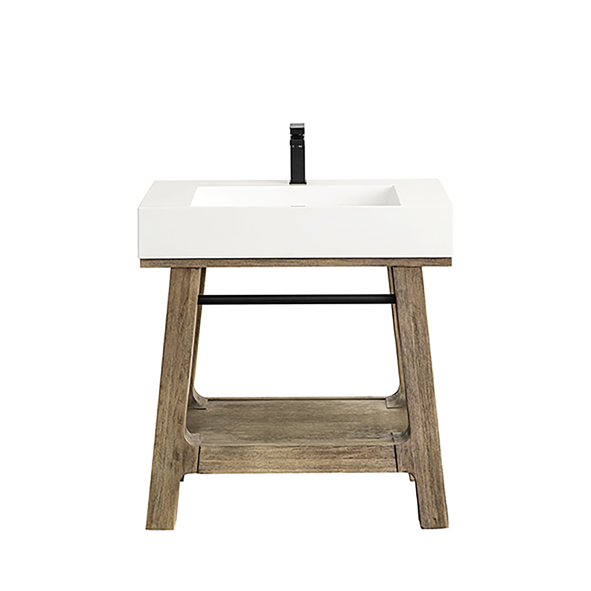 Auburn 31.5" Sink Console, Weathered Timber w/ Glossy White Mineral Composite Top James Martin Vanities