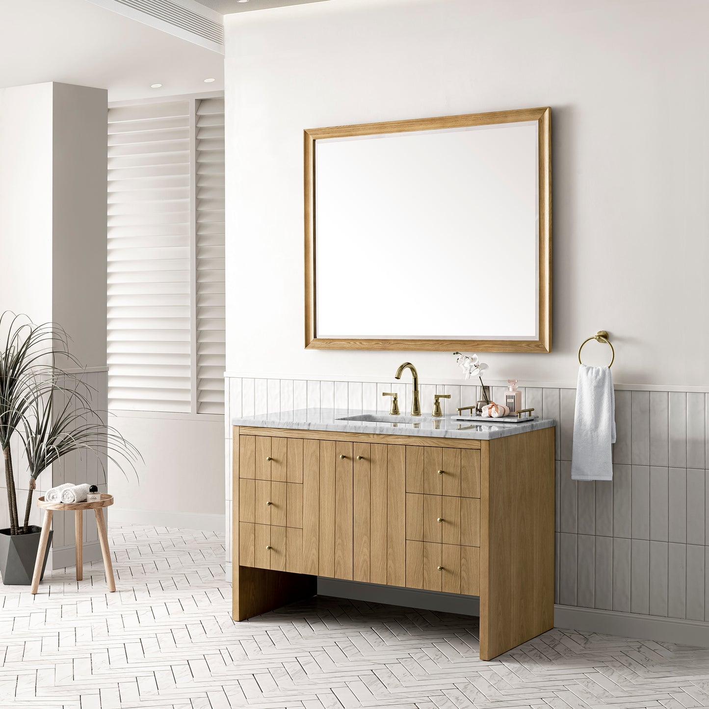 Hudson 48" Single Vanity, Light Natural Oak w/ 3CM Arctic Fall Top James Martin Vanities