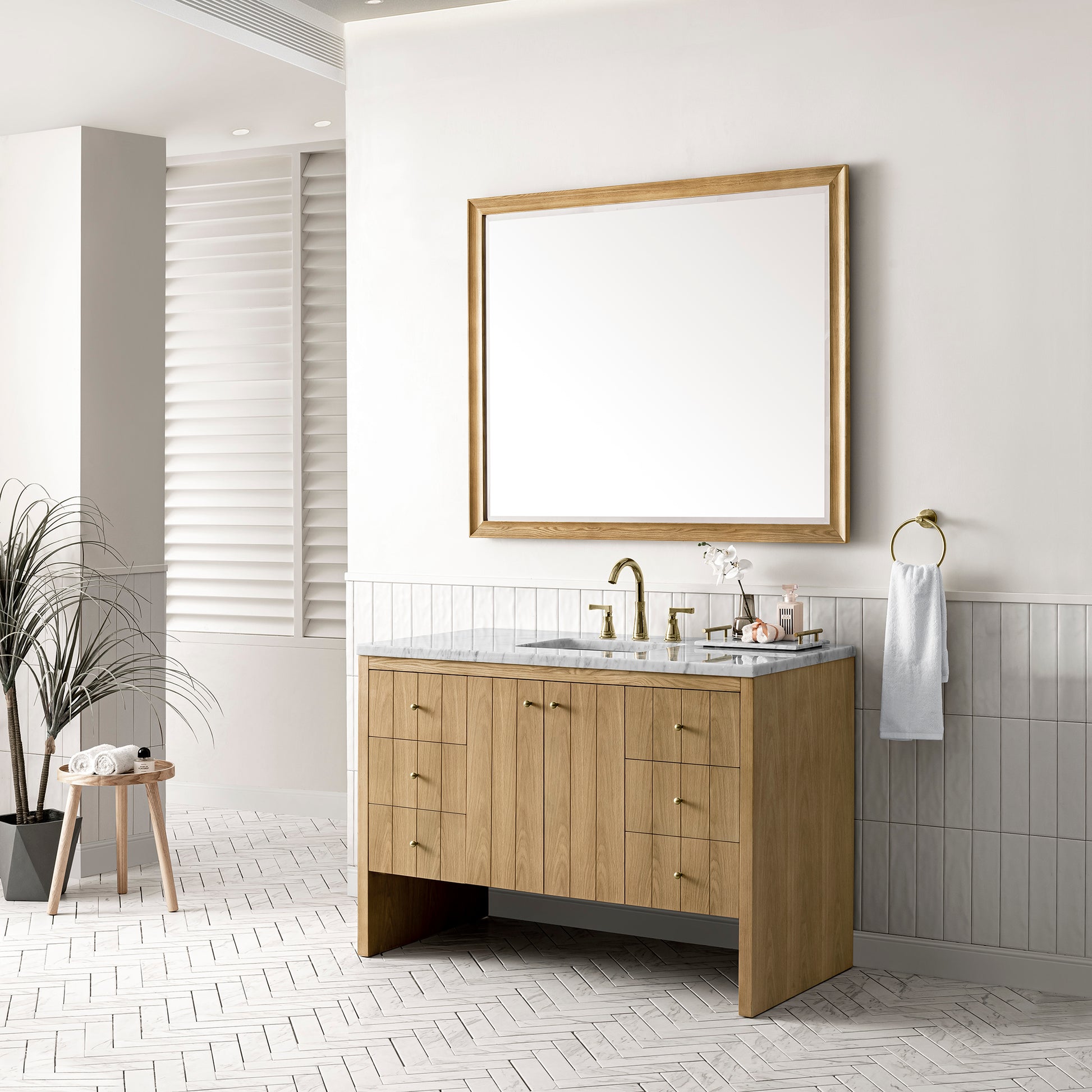 Hudson 48" Single Vanity, Light Natural Oak w/ 3CM Arctic Fall Top James Martin Vanities
