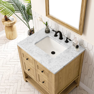 Breckenridge 30" Single Vanity, Light Natural Oak w/ 3CM Carrara Marble Top James Martin Vanities