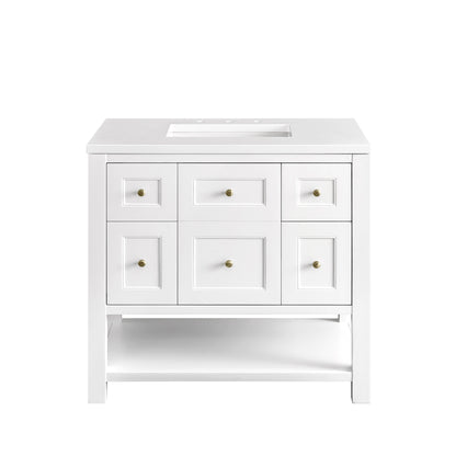 Breckenridge 36" Single Vanity, Bright White w/ 3CM White Zeus Top James Martin Vanities