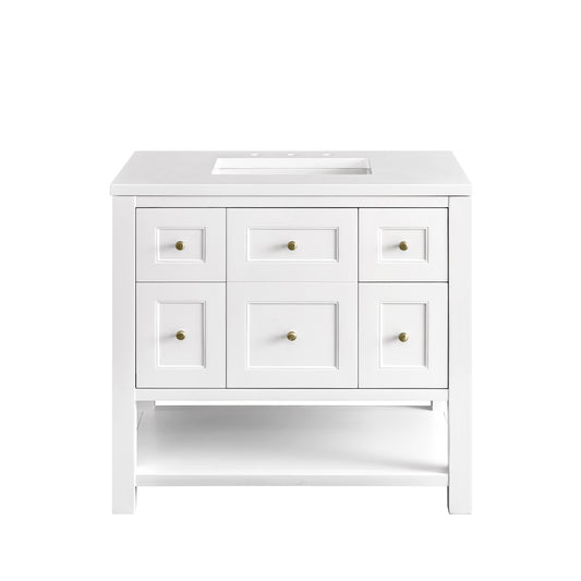 Breckenridge 36" Single Vanity, Bright White w/ 3CM White Zeus Top James Martin Vanities