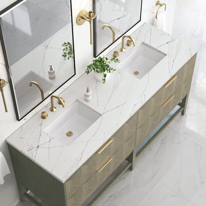 Bathroom Vanities Outlet Atlanta Renovate for LessEmmeline 72" Double Vanity, Pebble Oak w/ 3CM Etehreal Noctis Top