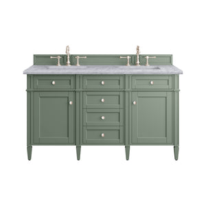 Brittany 60" Double Vanity, Smokey Celadon w/ 3CM Carrara Marble Top James Martin Vanities