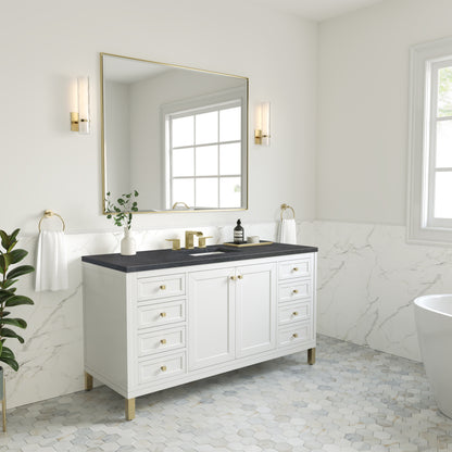 Chicago 60" Single Vanity, Glossy White w/ 3CM Charcoal Soapstone Top James Martin Vanities