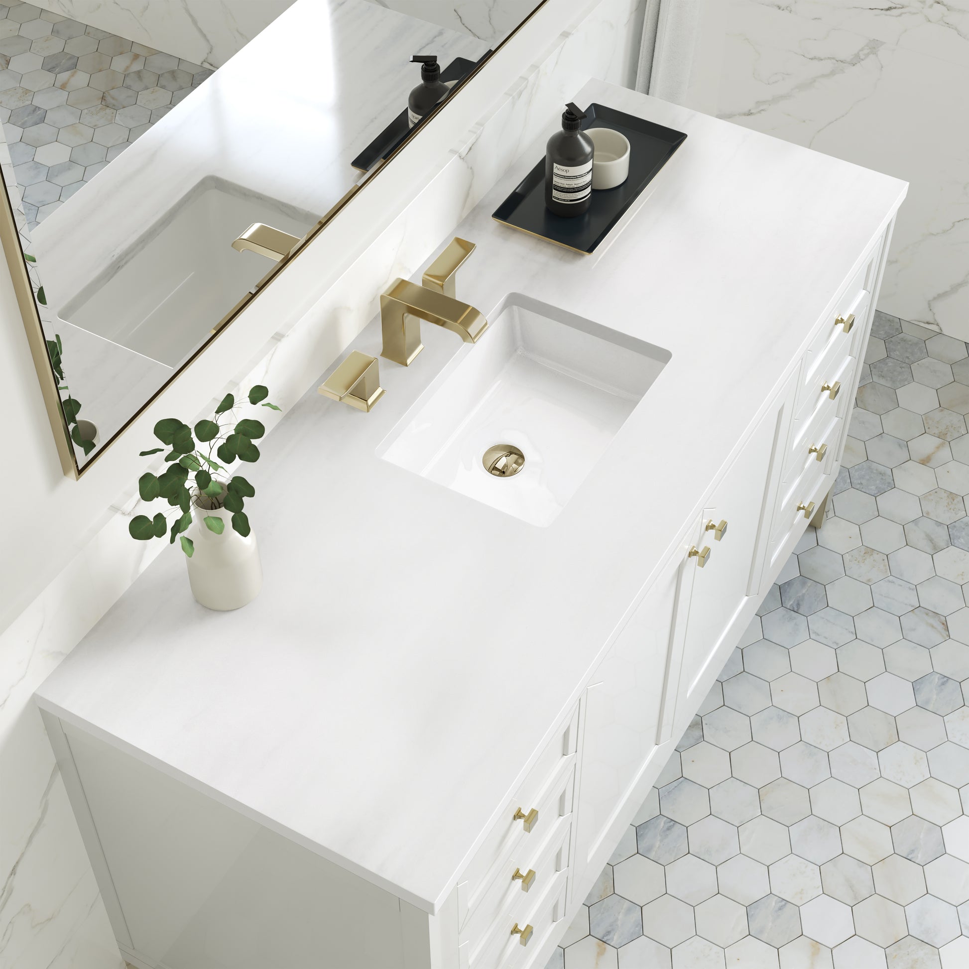 Chicago 60" Single Vanity, Glossy White w/ 3CM White Zeus Top James Martin Vanities
