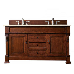 Brookfield 60" Double Vanity, Warm Cherry w/ 3 CM Eternal Marfil Quartz Top James Martin Vanities