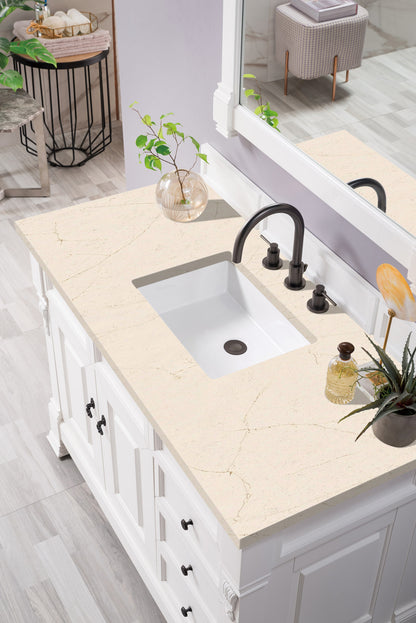 Brookfield 48" Single Vanity, Bright White w/ 3 CM Eternal Marfil Quartz Top James Martin Vanities