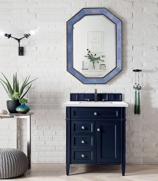 Brittany 30" Single Vanity, Victory Blue w/ 3 CM Arctic Fall Solid Surface Top James Martin Vanities