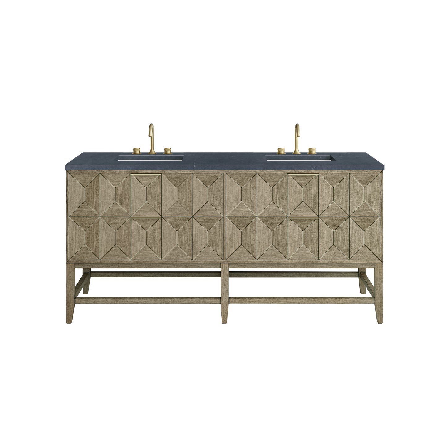 Emmeline 72" Double Vanity, Pebble Oak w/ 3CM Charcoal Soapstone Top James Martin Vanities