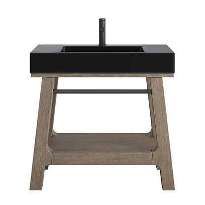Auburn 36" Sink Console, Weathered Timber w/ Black Matte Mineral Composite Top James Martin Vanities