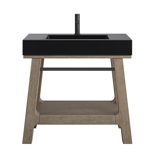 Auburn 36" Sink Console, Weathered Timber w/ Black Matte Mineral Composite Top James Martin Vanities