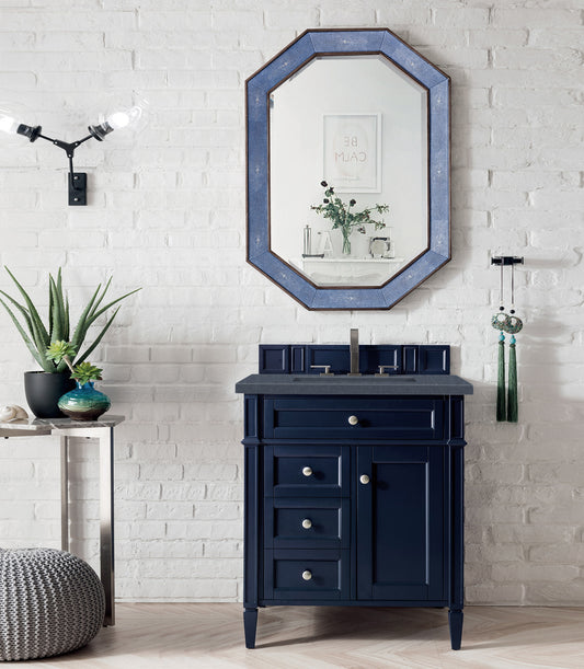 Brittany 30" Single Vanity, Victory Blue w/ 3 CM Charcoal Soapstone Quartz Top James Martin Vanities