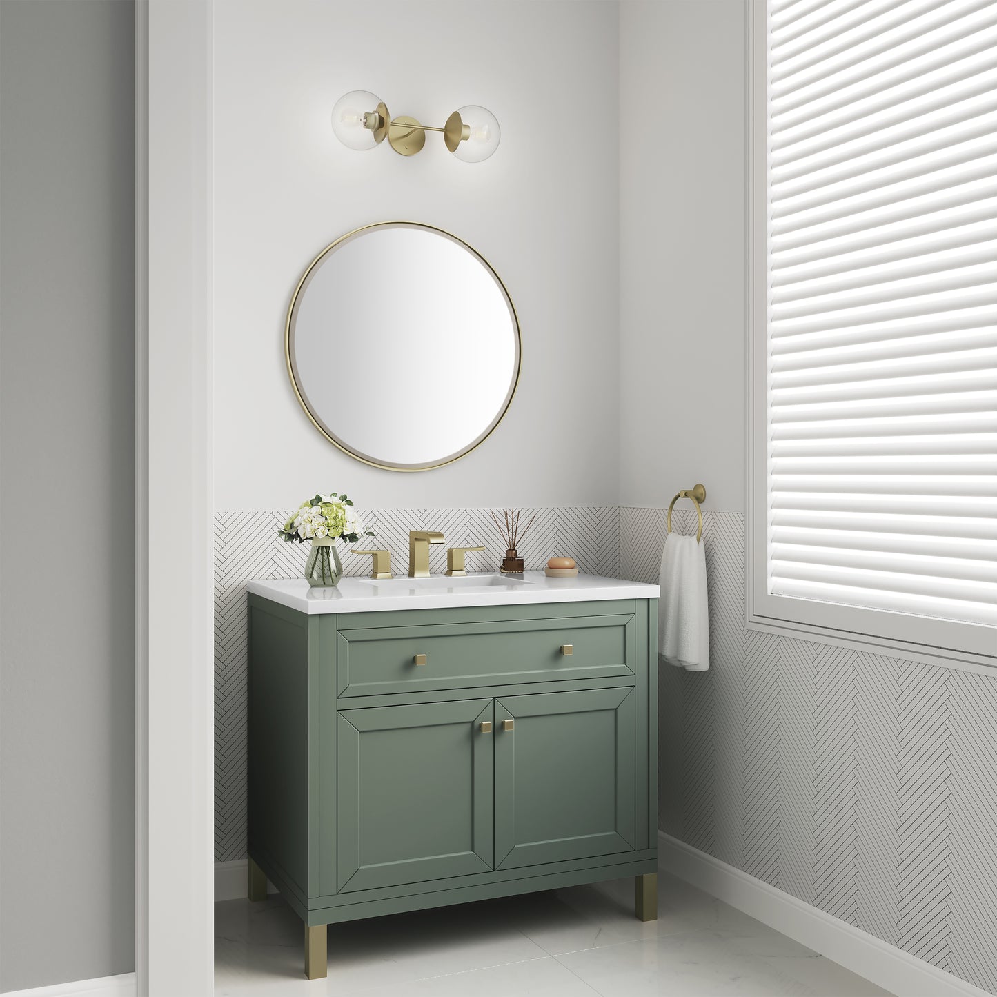 Chicago 36" Single Vanity, Smokey Celadon w/ 3CM White Zeus Top James Martin Vanities