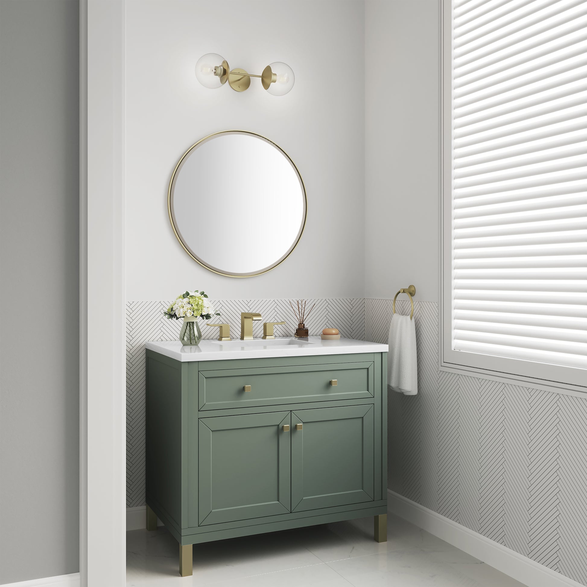 Chicago 36" Single Vanity, Smokey Celadon w/ 3CM White Zeus Top James Martin Vanities