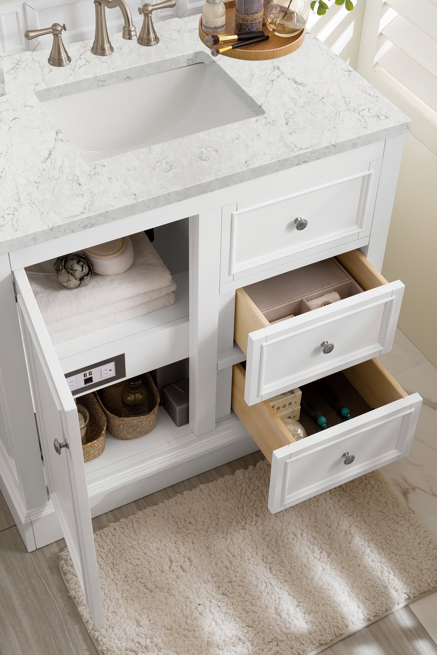 Bathroom Vanities Outlet Atlanta Renovate for LessDe Soto 36" Single Vanity, Bright White w/ 3 CM Eternal Jasmine Pearl Quartz Top