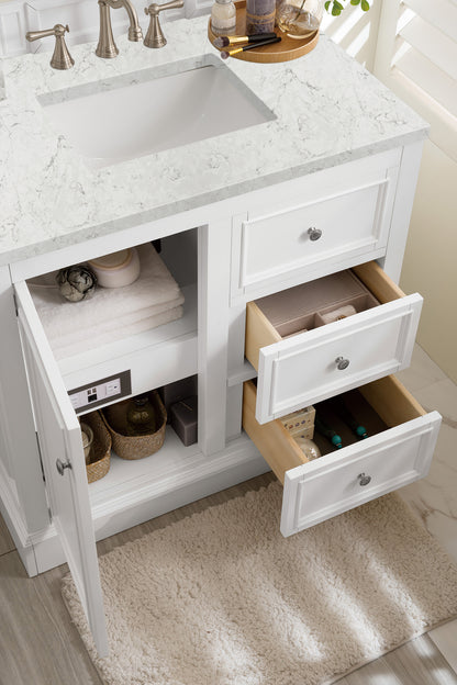 Bathroom Vanities Outlet Atlanta Renovate for LessDe Soto 36" Single Vanity, Bright White w/ 3 CM Eternal Jasmine Pearl Quartz Top