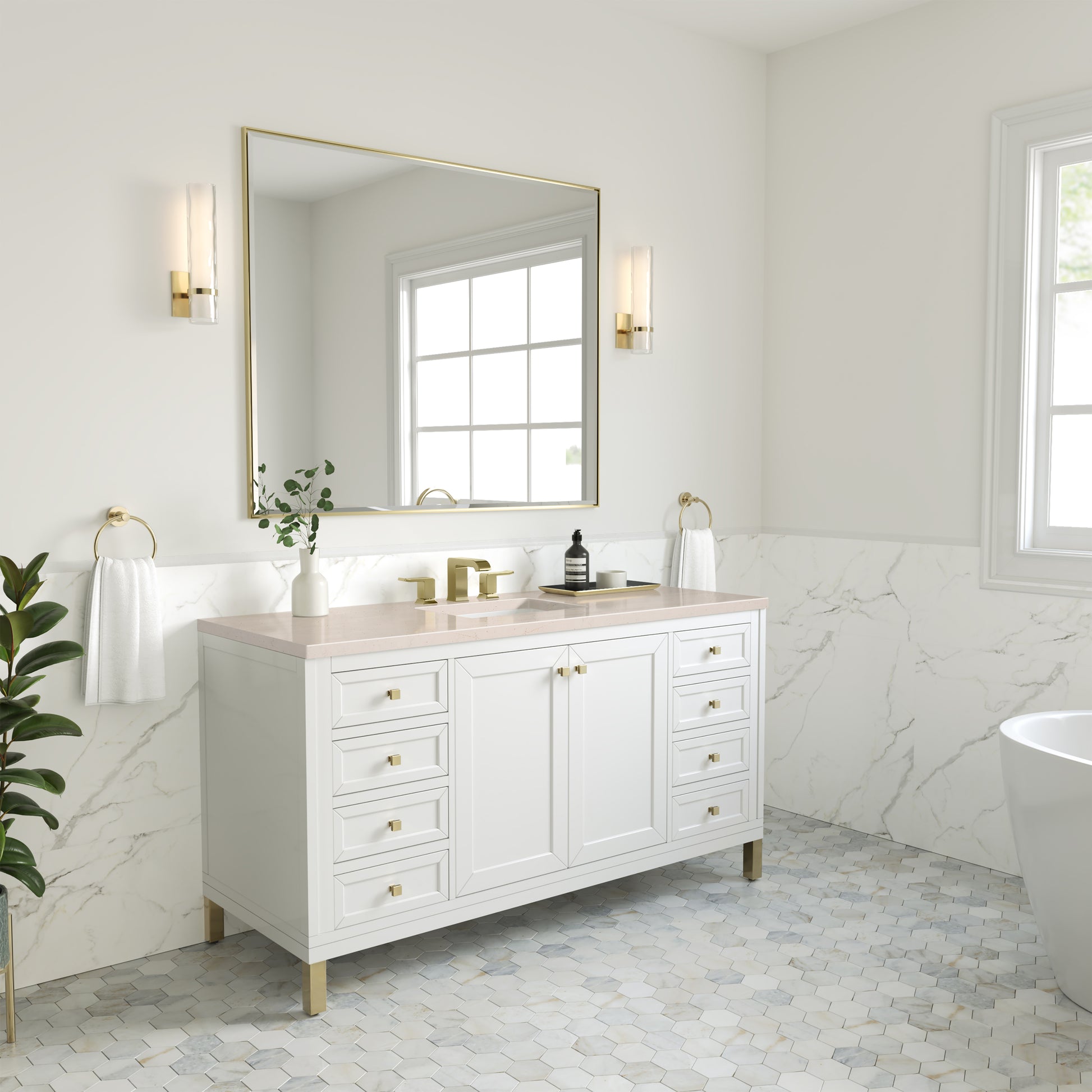 Chicago 60" Single Vanity, Glossy White w/ 3CM Eternal Marfil Top James Martin Vanities