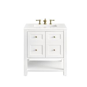 Breckenridge 30" Single Vanity, Bright White w/ 3CM White Zeus Top James Martin Vanities