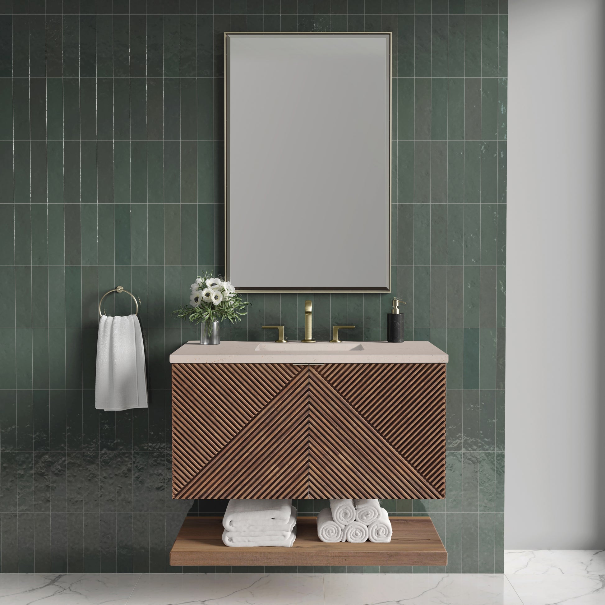 Marcello 36" Single Vanity, Chestnut w/ 3CM Eternal Marfil Top James Martin Vanities