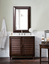 Load image into Gallery viewer, Portland 36&quot; Single Vanity, Burnished Mahogany, w/ 3 CM White Zeus Quartz Top James Martin Vanities