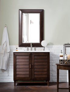 Portland 36" Single Vanity, Burnished Mahogany, w/ 3 CM White Zeus Quartz Top James Martin Vanities