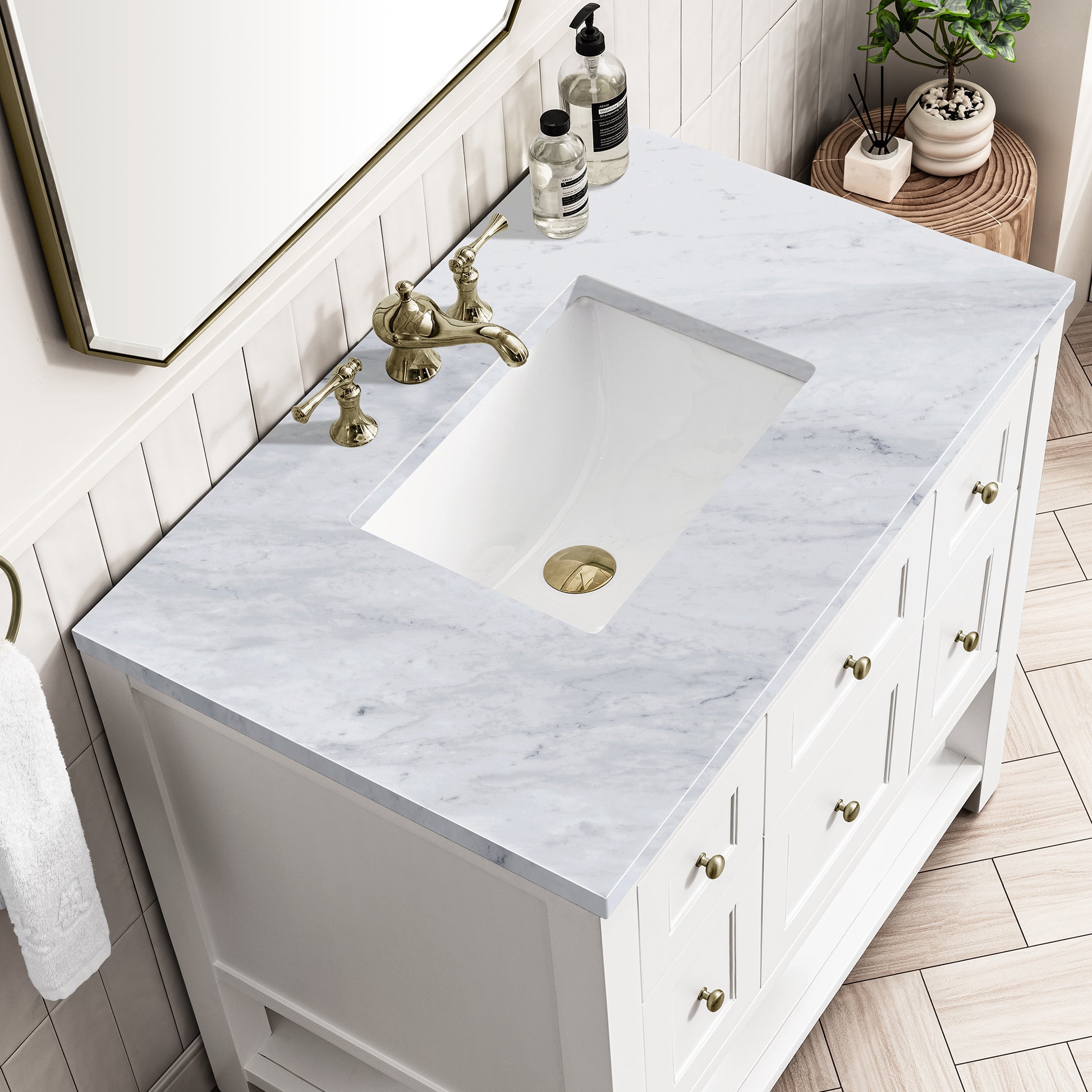 Bathroom Vanities Outlet Atlanta Renovate for LessBreckenridge 36" Single Vanity, Bright White w/ 3CM Carrara Marble Top