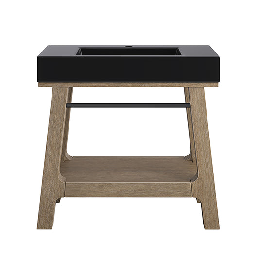 Auburn 36" Sink Console, Weathered Timber w/ Black Matte Mineral Composite Top James Martin Vanities