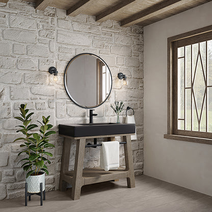 Auburn 36" Sink Console, Weathered Timber w/ Black Matte Mineral Composite Top James Martin Vanities