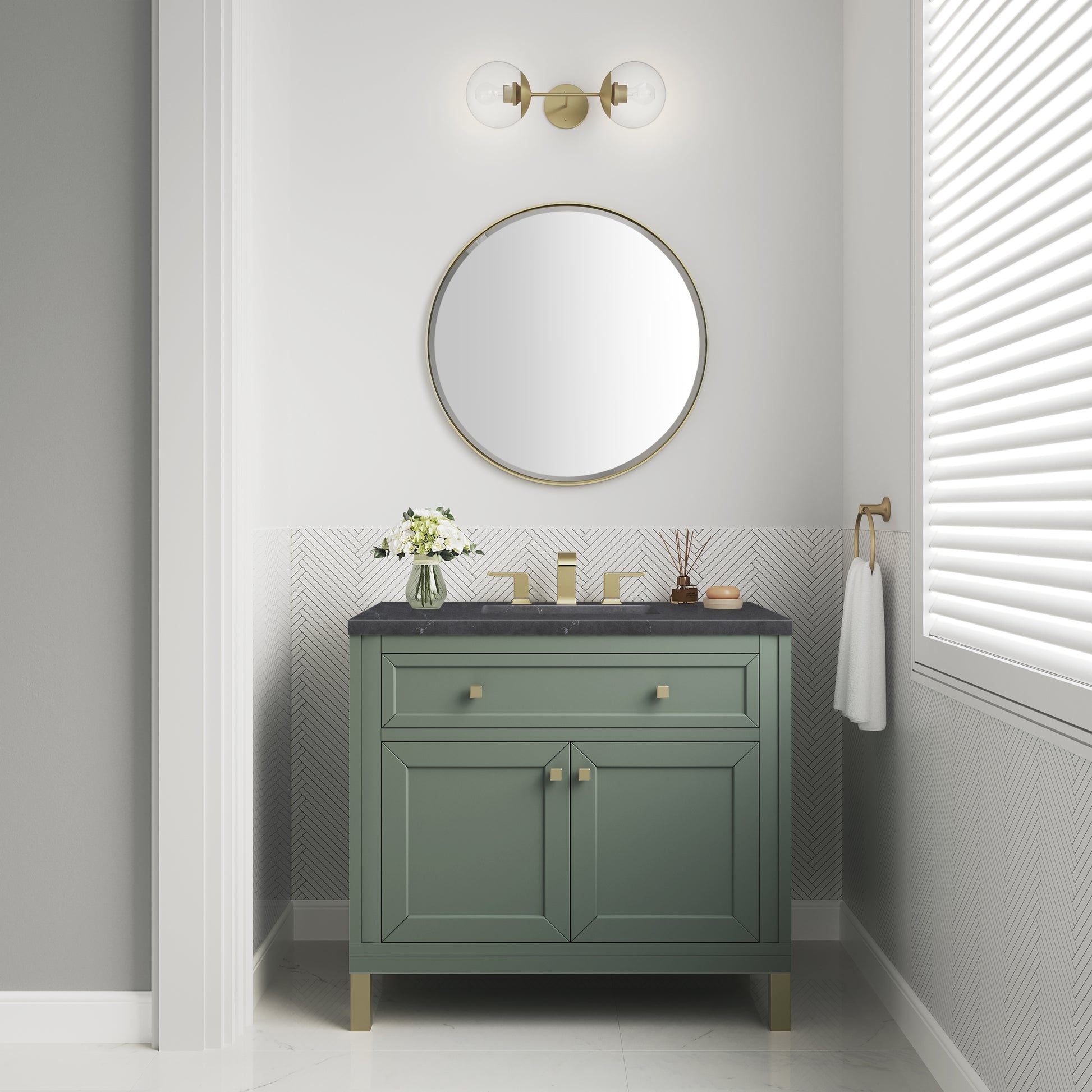 Chicago 36" Single Vanity, Smokey Celadon w/ 3CM Charcoal Soapstone Top James Martin Vanities