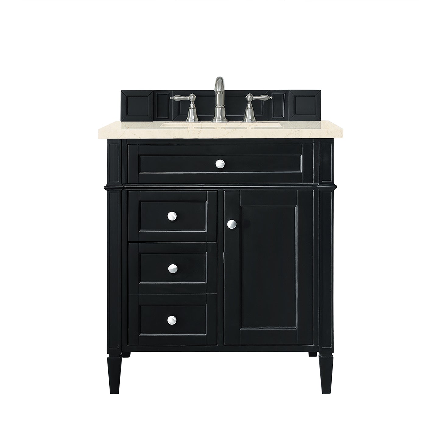 Brittany 30" Single Vanity, Black Onyx, w/ 3 CM Eternal Marfil Quartz Top James Martin Vanities