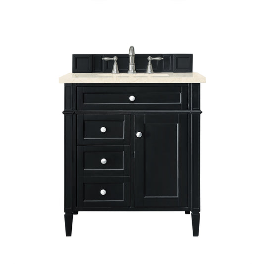 Brittany 30" Single Vanity, Black Onyx, w/ 3 CM Eternal Marfil Quartz Top James Martin Vanities