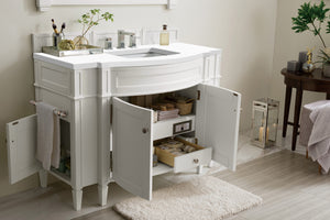 Brittany 46" Single Vanity, Bright White w/ 3 CM White Zeus Quartz Top James Martin Vanities