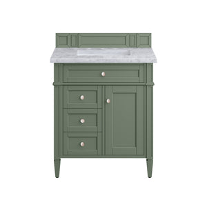 Brittany 30" Single Vanity, Smokey Celadon w/ 3CM Carrara Marble Top James Martin Vanities