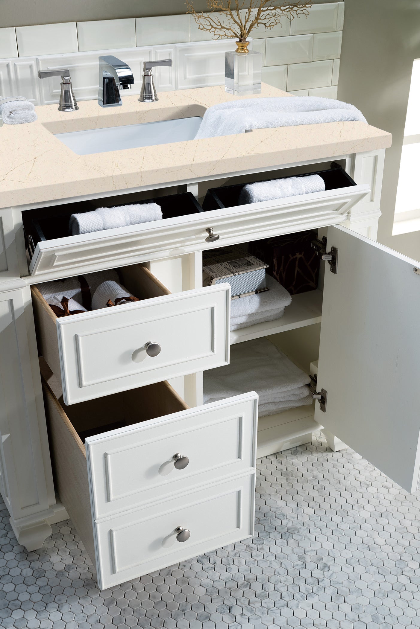 Bristol 36" Single Vanity, Bright White, w/ 3 CM Eternal Marfil Quartz Top James Martin Vanities