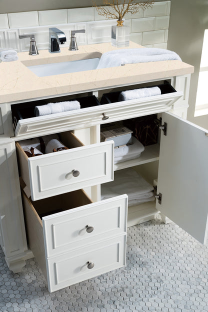 Bristol 36" Single Vanity, Bright White, w/ 3 CM Eternal Marfil Quartz Top James Martin Vanities
