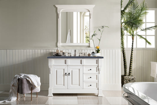 Brookfield 48" Single Vanity, Bright White w/ 3 CM Charcoal Soapstone Quartz Top James Martin Vanities