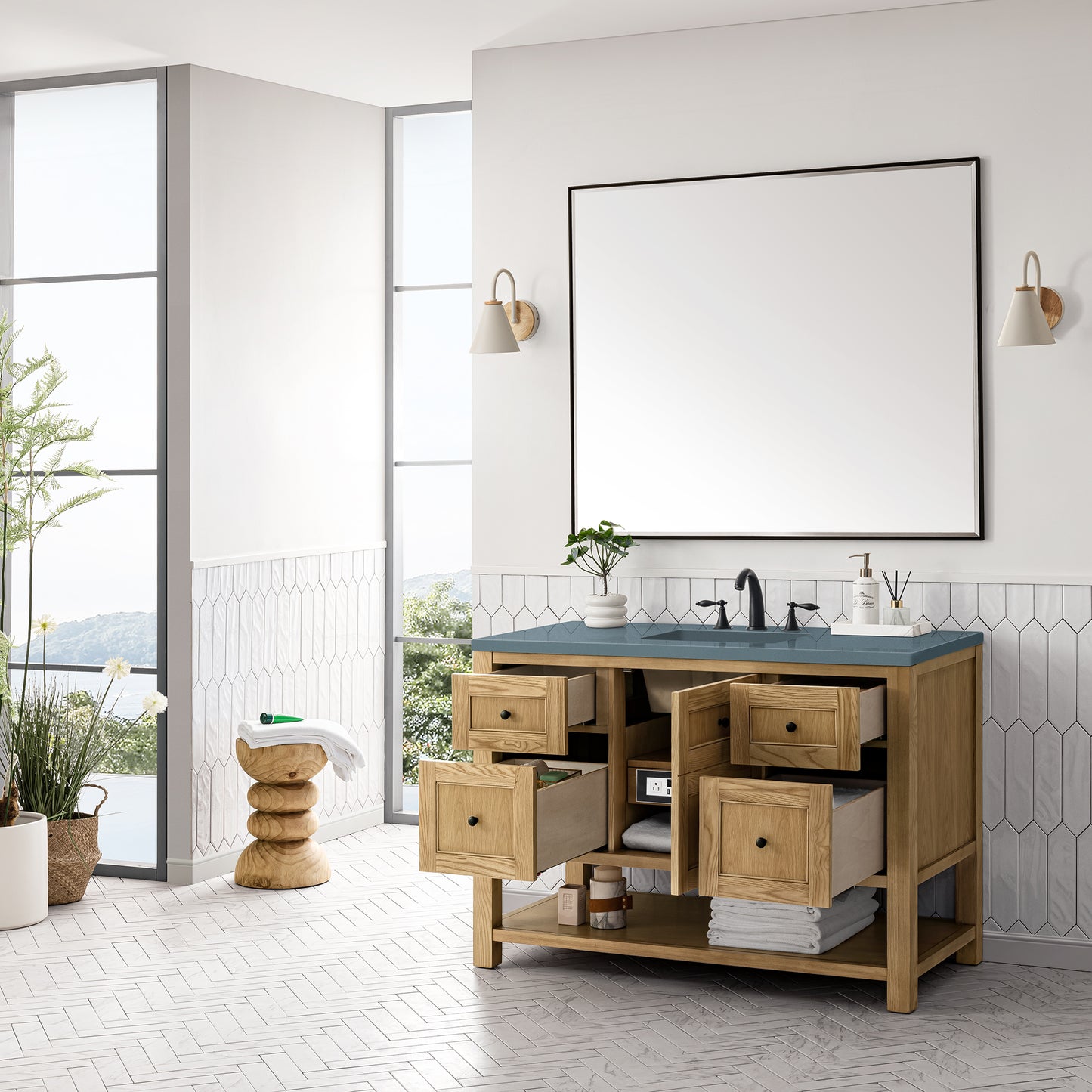 Breckenridge 48" Single Vanity, Light Natural Oak w/ 3CM Cala Blue Top James Martin Vanities