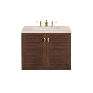 Amberly 30" Single Vanity, Mid-Century Walnut w/ 3CM Eternal Marfil Top James Martin Vanities