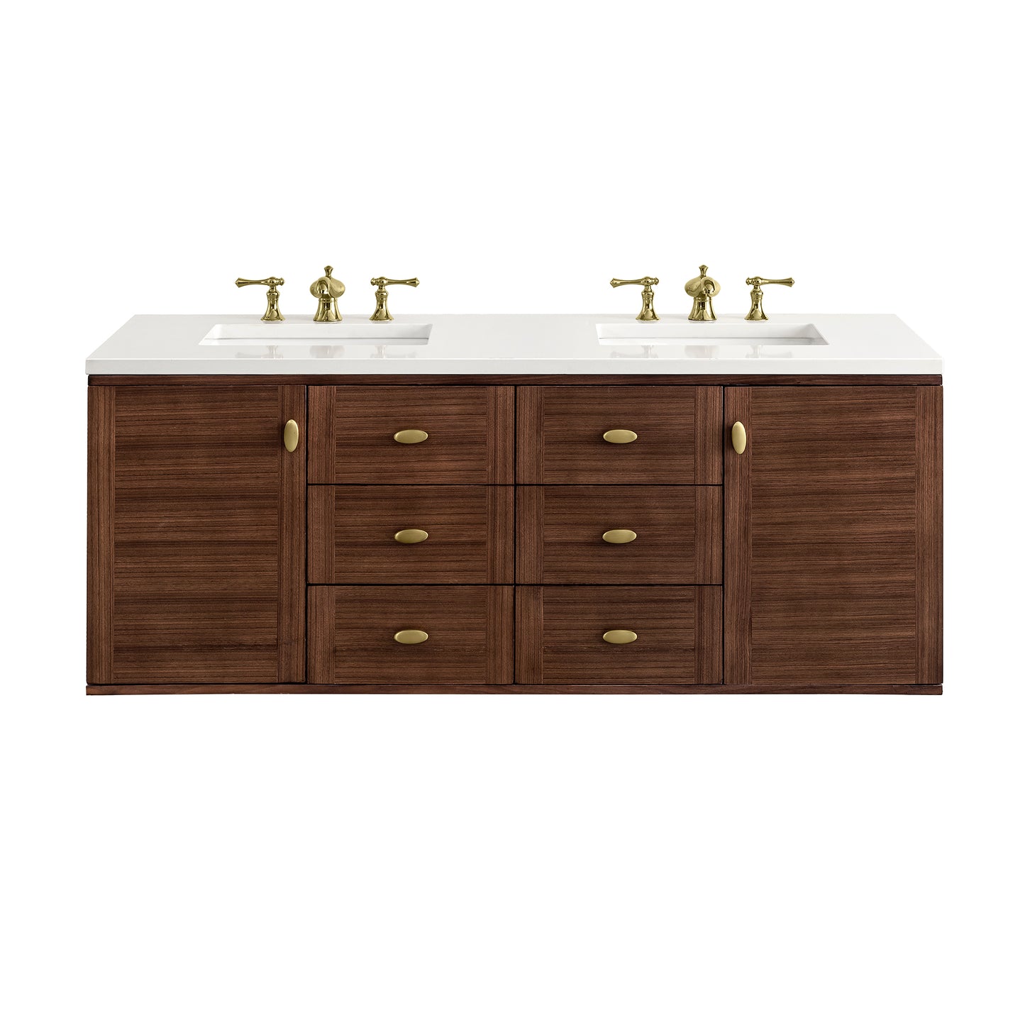 Amberly 60" Double Vanity, Mid-Century Walnut w/ 3CM White Zeus Top James Martin Vanities