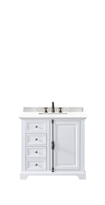 Providence 36" Single Vanity Cabinet, Bright White, w/ 3 CM Classic White Quartz Top James Martin