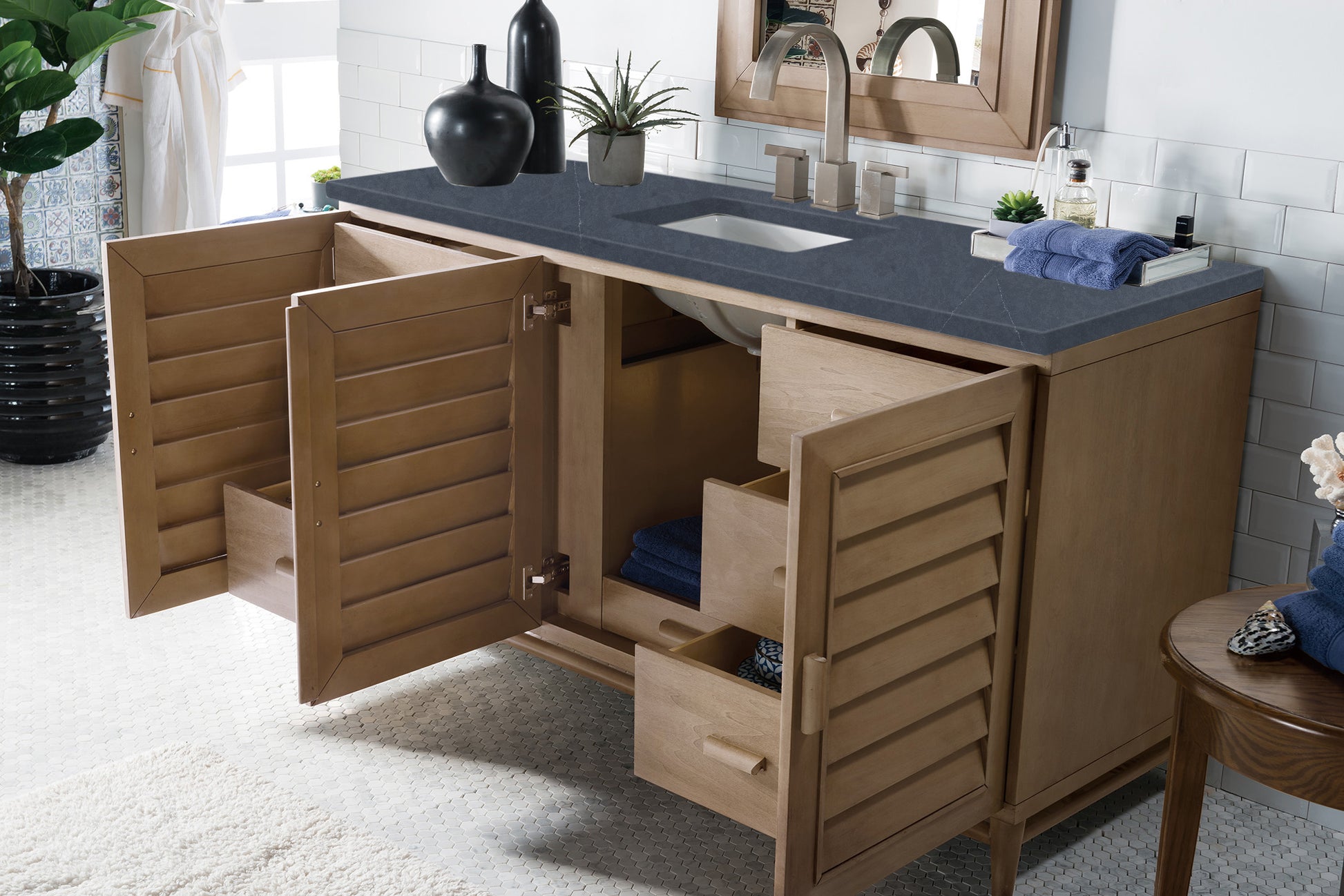 Portland 60" Single Vanity Whitewashed Walnut, w/ 3 CM Charcoal Soapstone Quartz Top James Martin Vanities