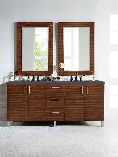 Metropolitan 72" Double Vanity, American Walnut, w/ 3 CM Charcoal Soapstone Quartz Top James Martin Vanities