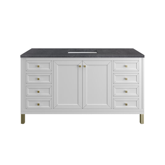 Chicago 60" Single Vanity, Glossy White w/ 3CM Charcoal Soapstone Top James Martin Vanities