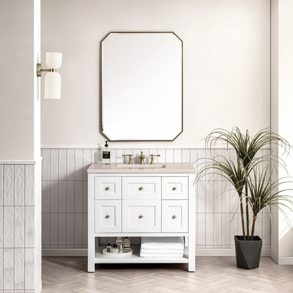 Breckenridge 36" Single Vanity, Bright White w/ 3CM Eternal Marfil Top James Martin Vanities