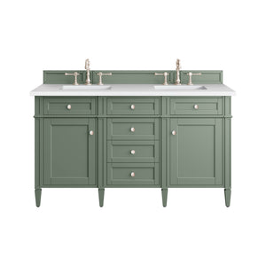 Brittany 60" Double Vanity, Smokey Celadon w/ 3CM White Zeus Top James Martin Vanities