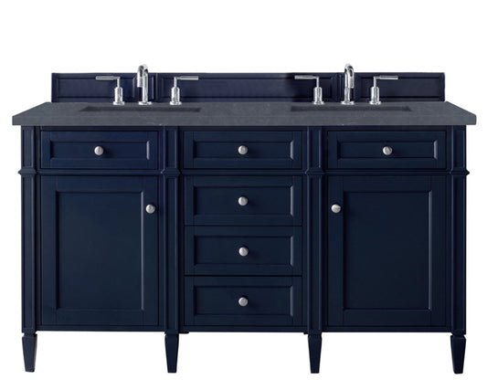 Brittany 60" Victory Blue Double Vanity w/ 3 CM Charcoal Soapstone Quartz Top James Martin Vanities