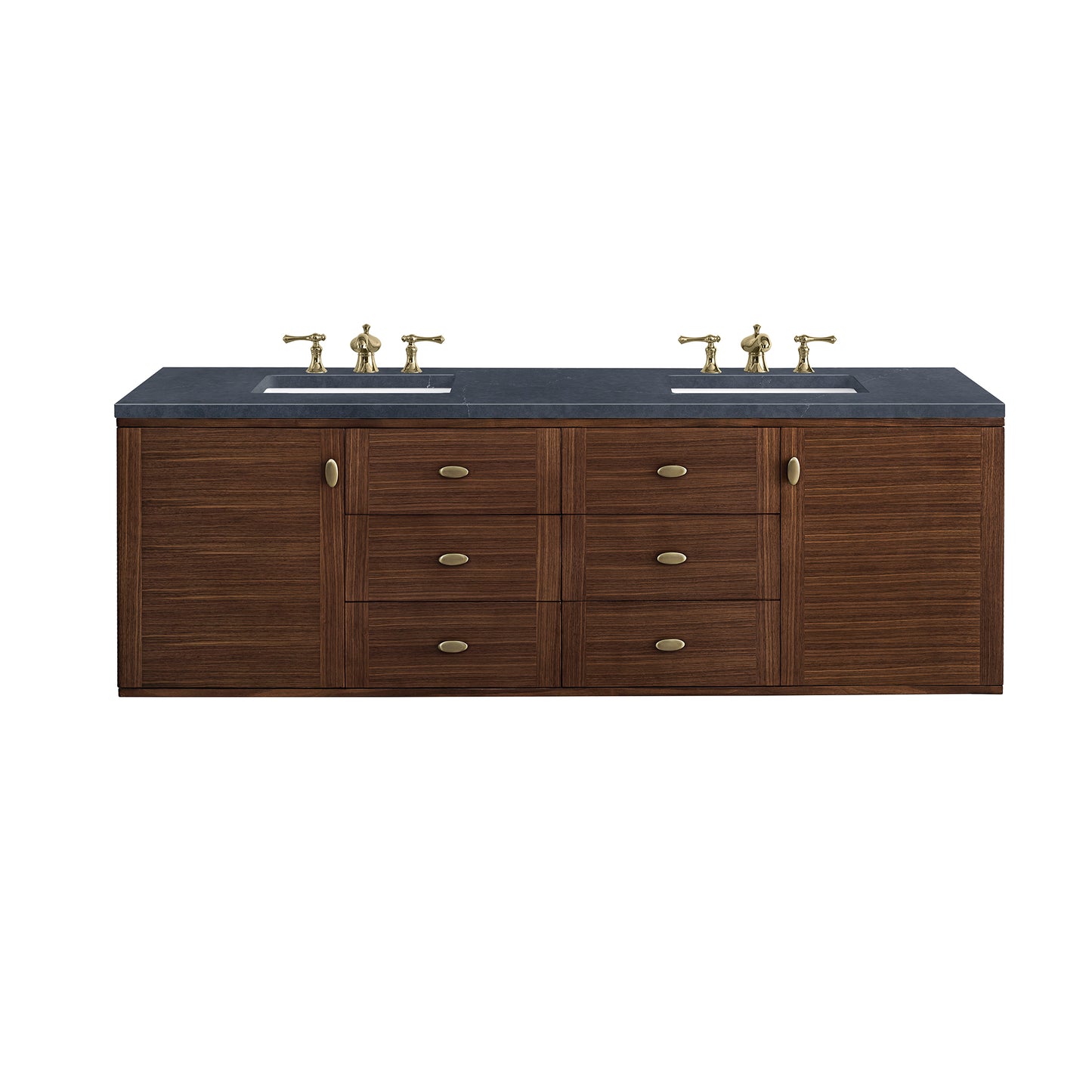 Amberly 72" Double Vanity, Mid-Century Walnut w/ 3CM Charcoal Soapstone Top James Martin Vanities